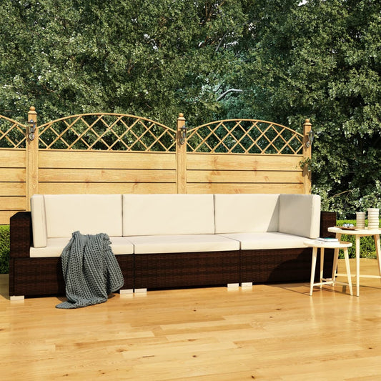 3-delige Loungeset met kussens poly rattan bruin