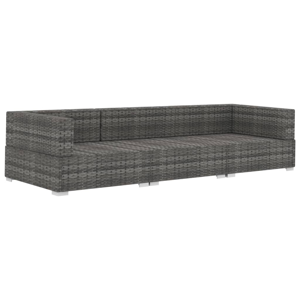 3-delige Loungeset met kussens poly rattan grijs