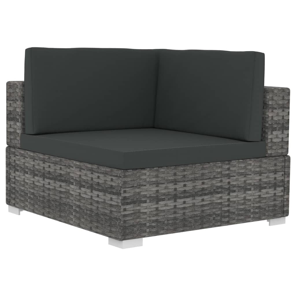 3-delige Loungeset met kussens poly rattan grijs