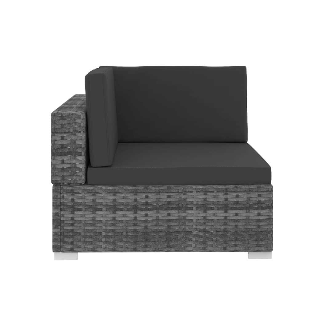 3-delige Loungeset met kussens poly rattan grijs