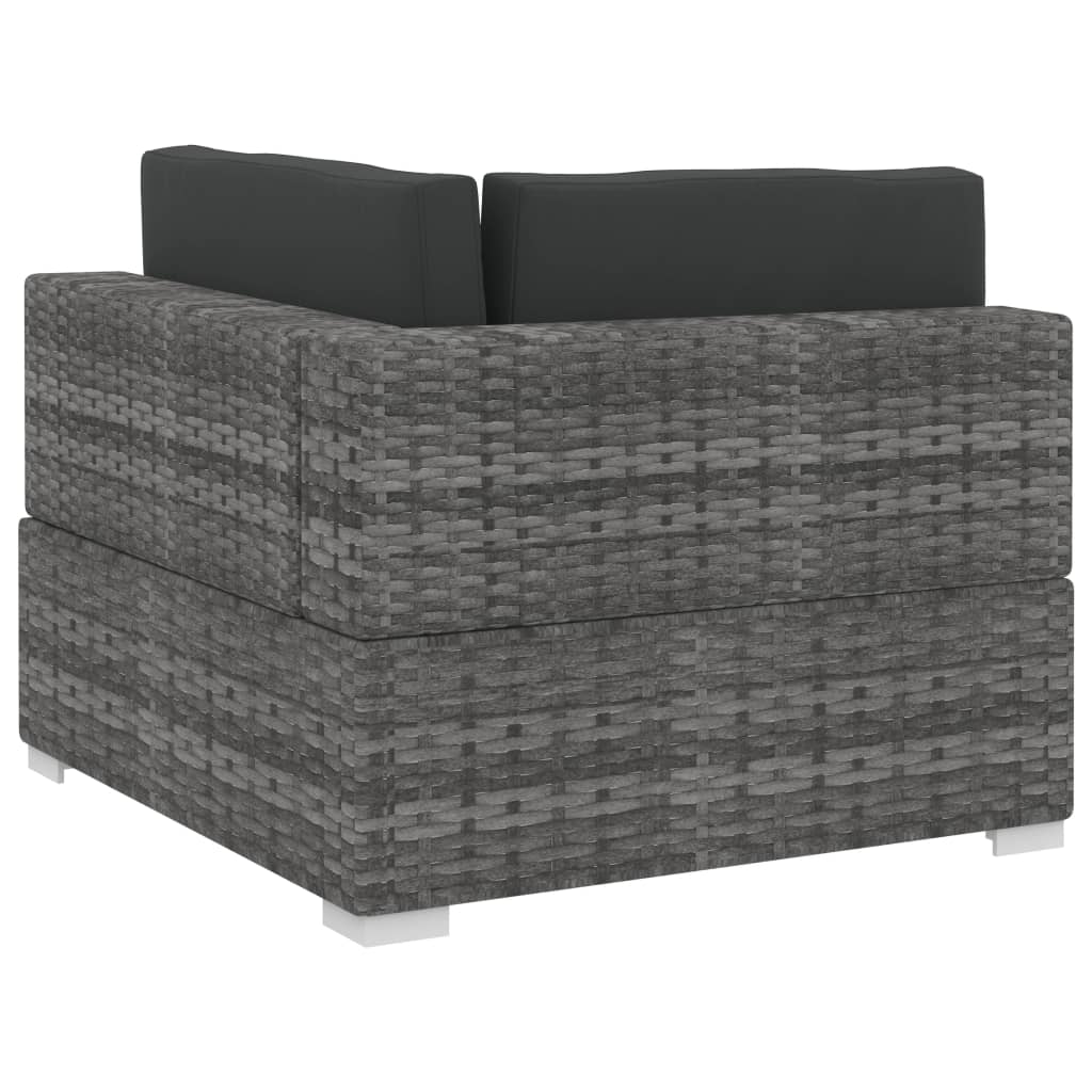 3-delige Loungeset met kussens poly rattan grijs