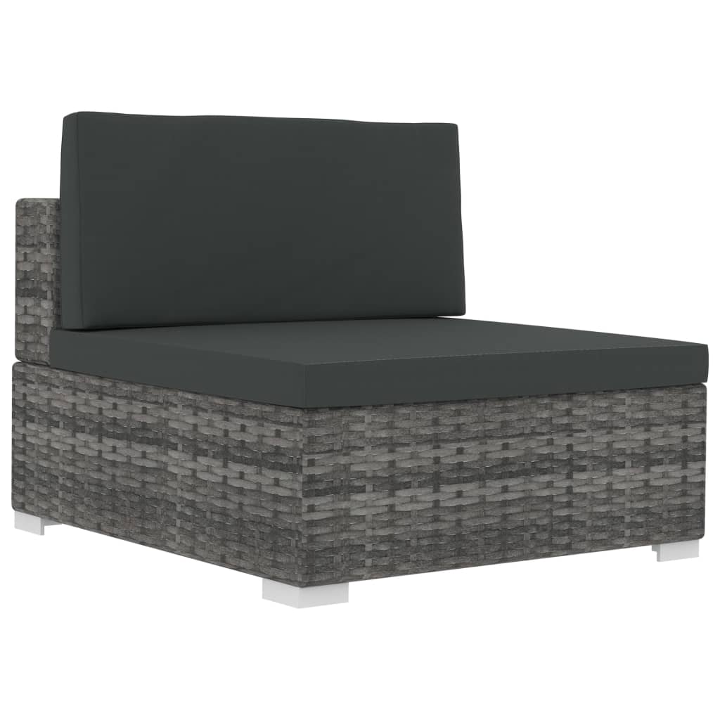 3-delige Loungeset met kussens poly rattan grijs