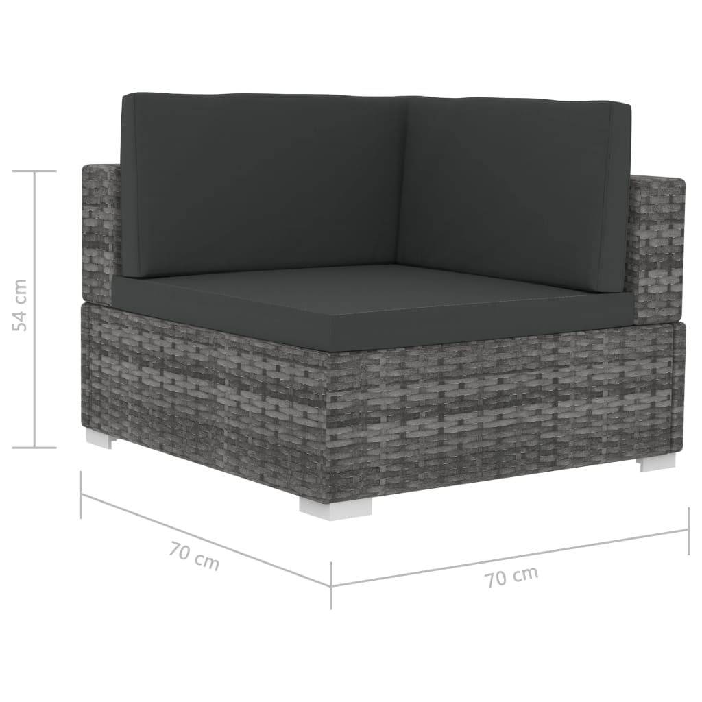 3-delige Loungeset met kussens poly rattan grijs