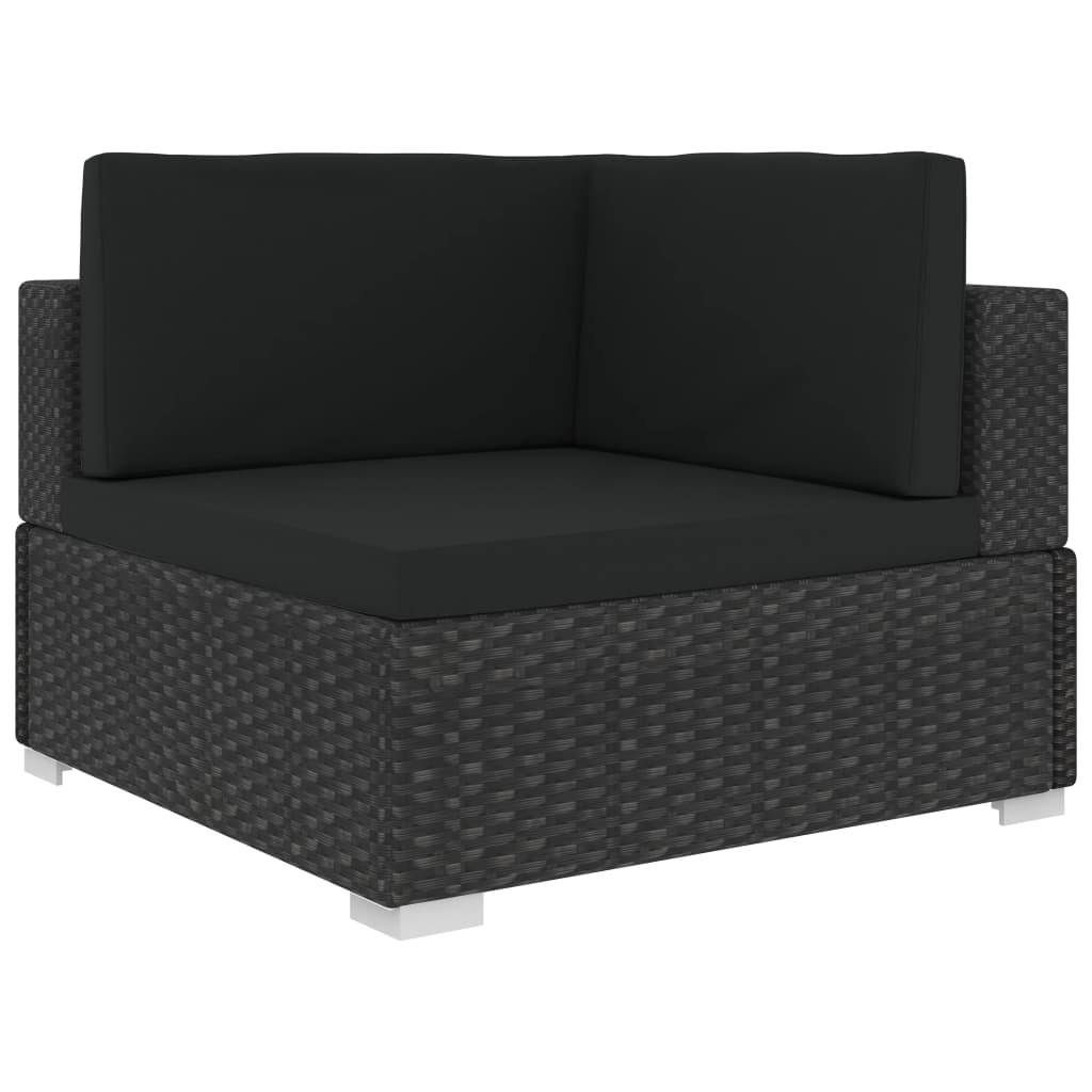 3-delige Loungeset met kussens poly rattan zwart