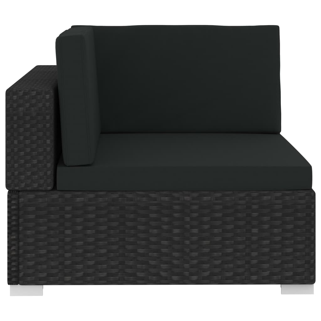 3-delige Loungeset met kussens poly rattan zwart