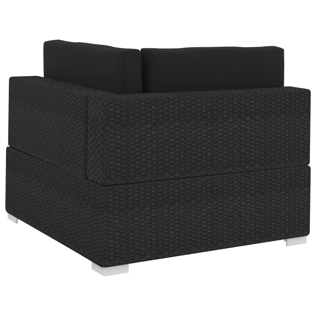 3-delige Loungeset met kussens poly rattan zwart