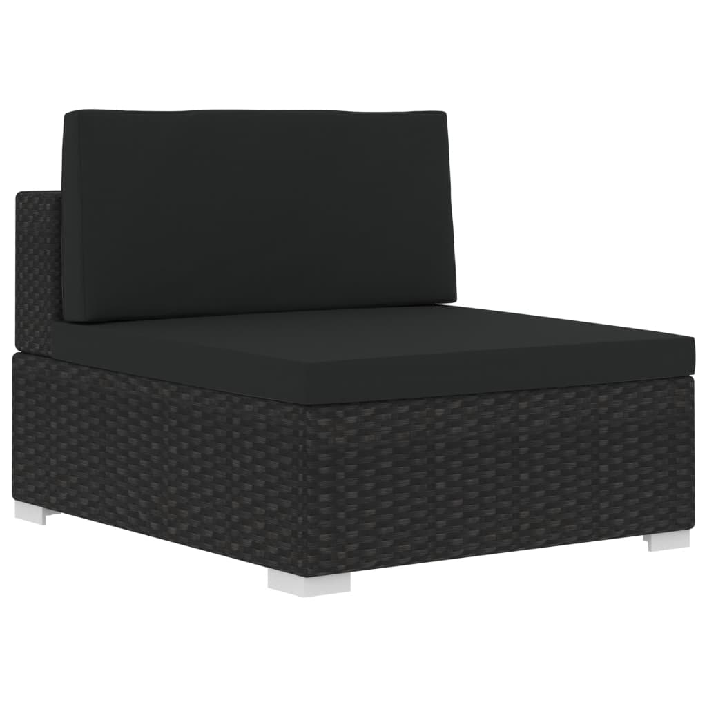 3-delige Loungeset met kussens poly rattan zwart