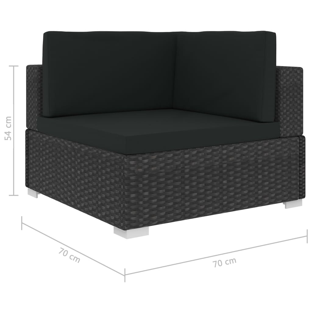 3-delige Loungeset met kussens poly rattan zwart