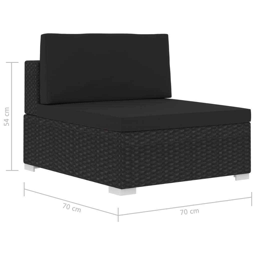 3-delige Loungeset met kussens poly rattan zwart