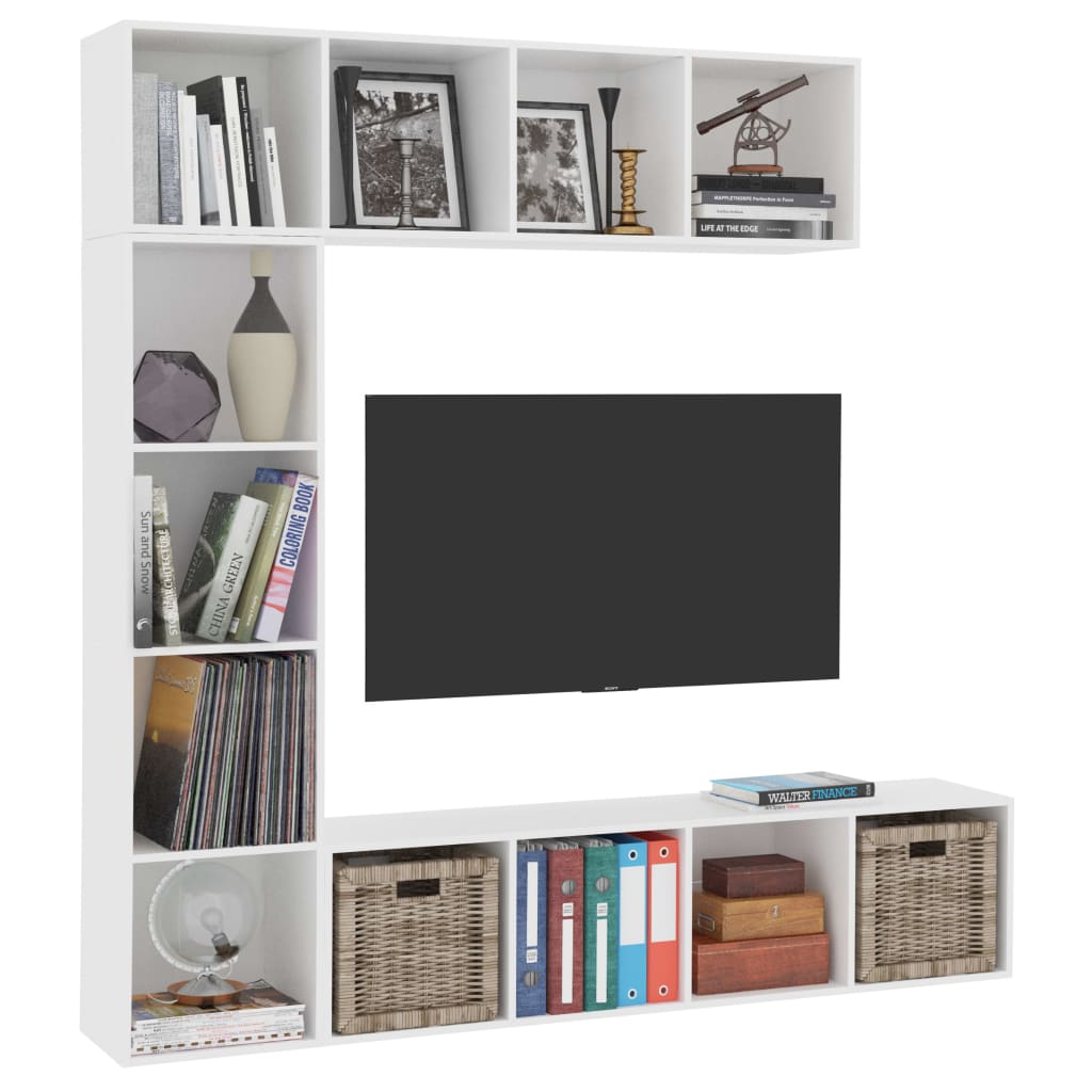 3-delige Boekenkast-/tv-meubelset 180x30x180 cm wit