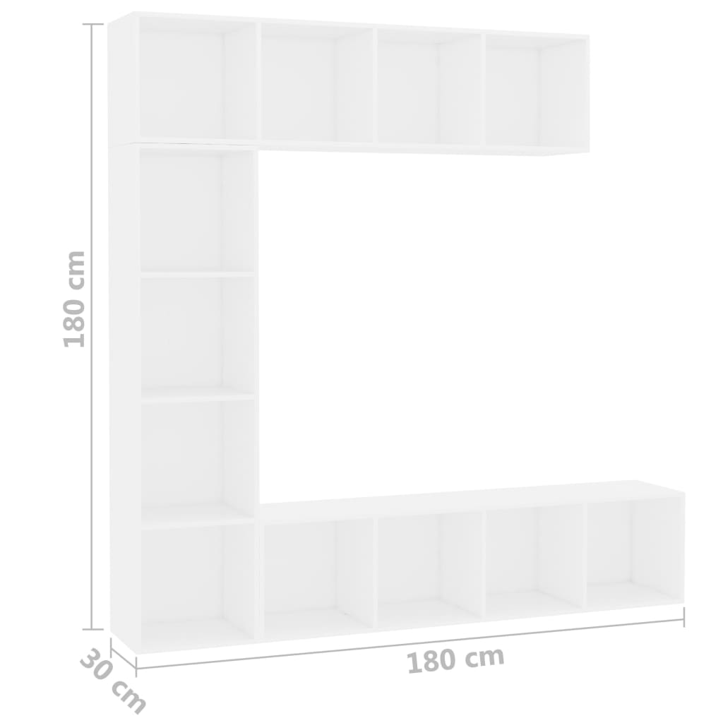 3-delige Boekenkast-/tv-meubelset 180x30x180 cm wit