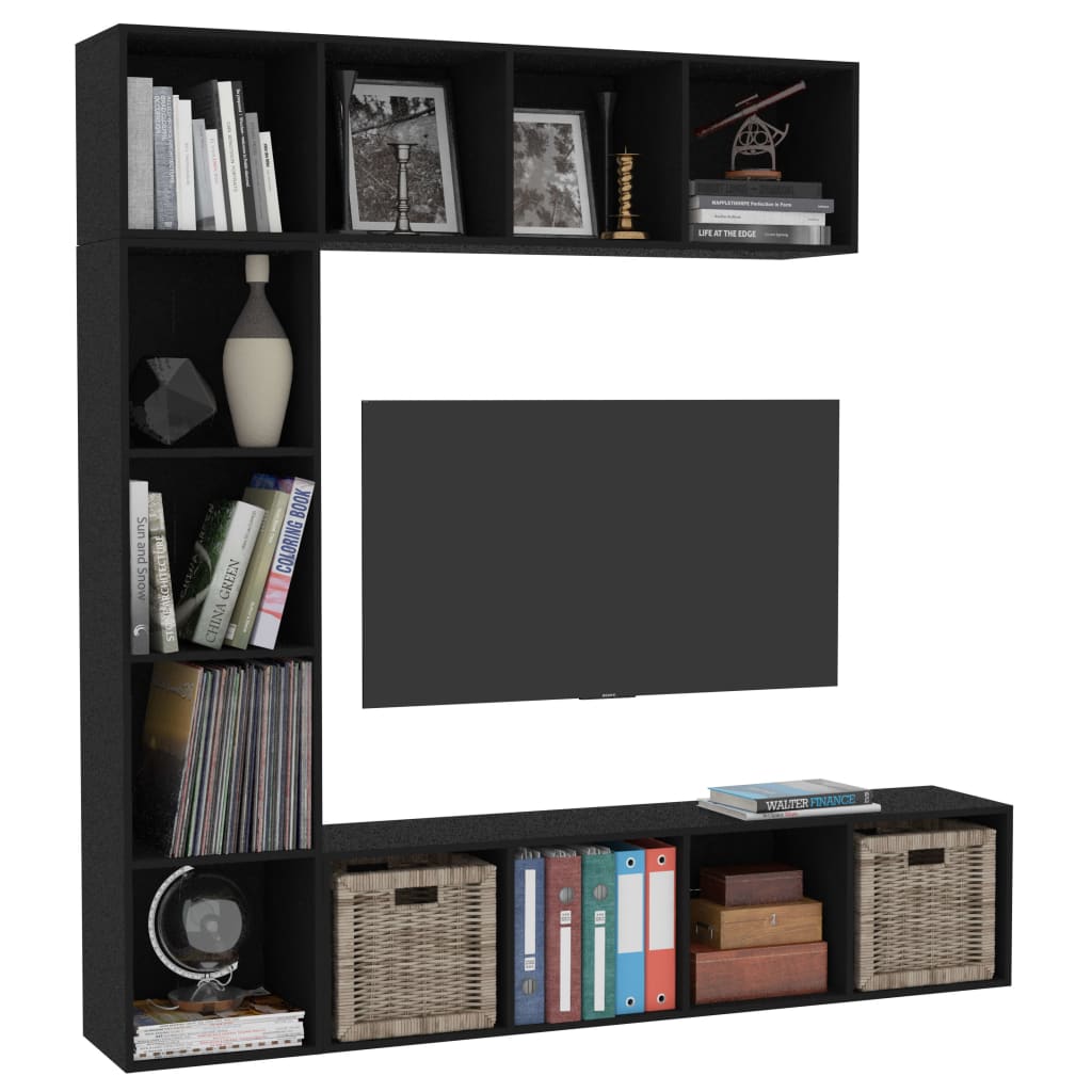 3-delige Boekenkast-/tv-meubelset 180x30x180 cm zwart