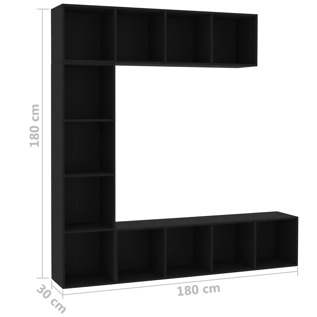 3-delige Boekenkast-/tv-meubelset 180x30x180 cm zwart