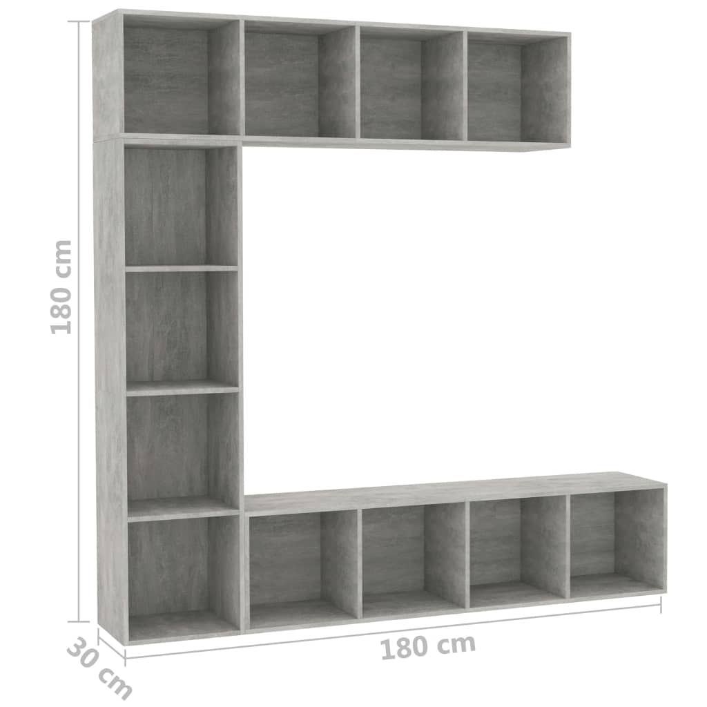 3-delige Boekenkast-/tv-meubelset 180x30x180 cm betongrijs