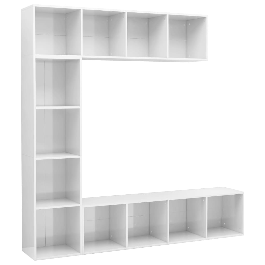 3-delige Boekenkast-/tv-meubelset 180x30x180 cm hoogglans wit