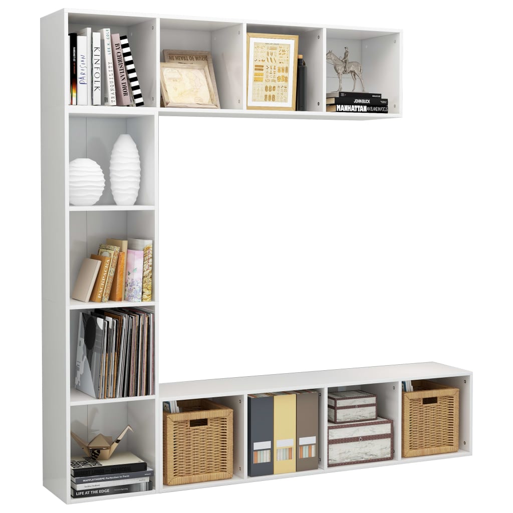 3-delige Boekenkast-/tv-meubelset 180x30x180 cm hoogglans wit