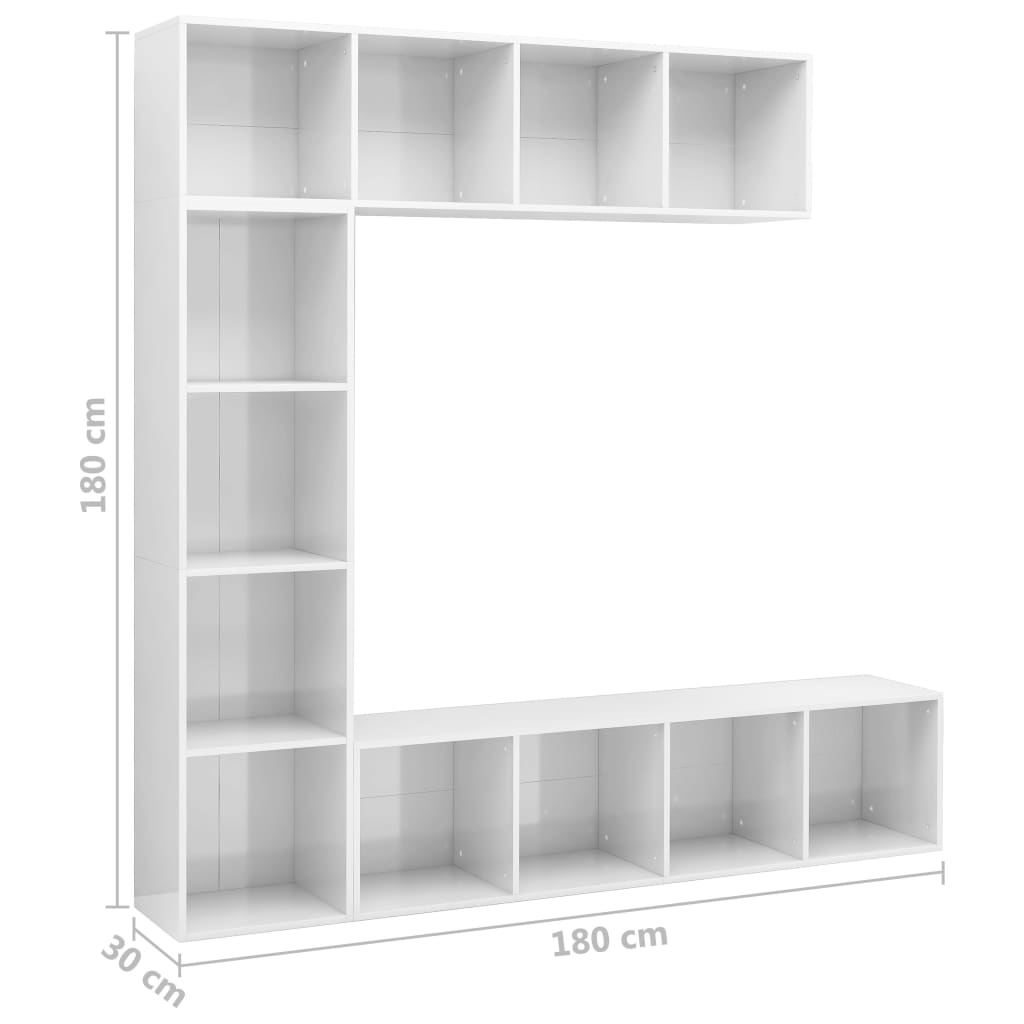 3-delige Boekenkast-/tv-meubelset 180x30x180 cm hoogglans wit