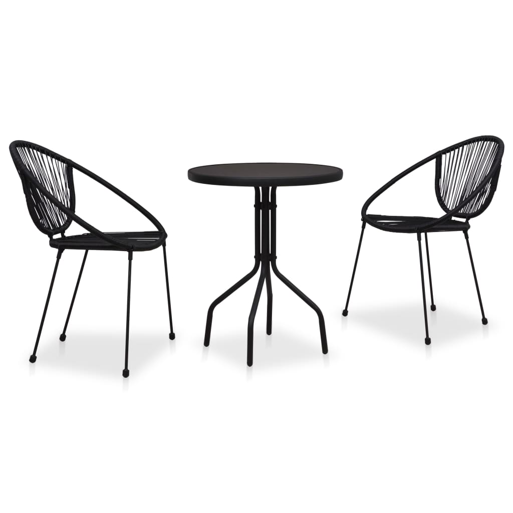 3-delige Bistroset PVC-rattan zwart