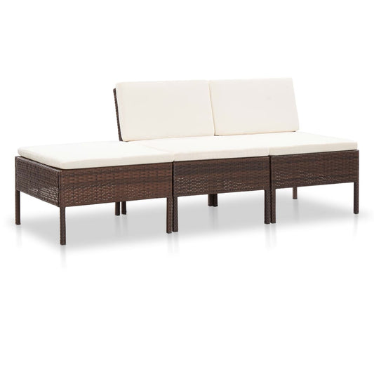 3-delige Loungeset met kussens poly rattan bruin