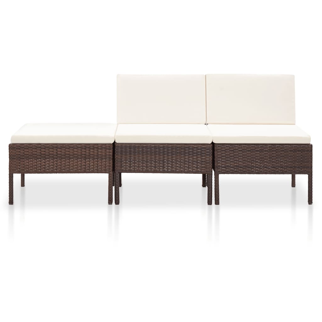 3-delige Loungeset met kussens poly rattan bruin