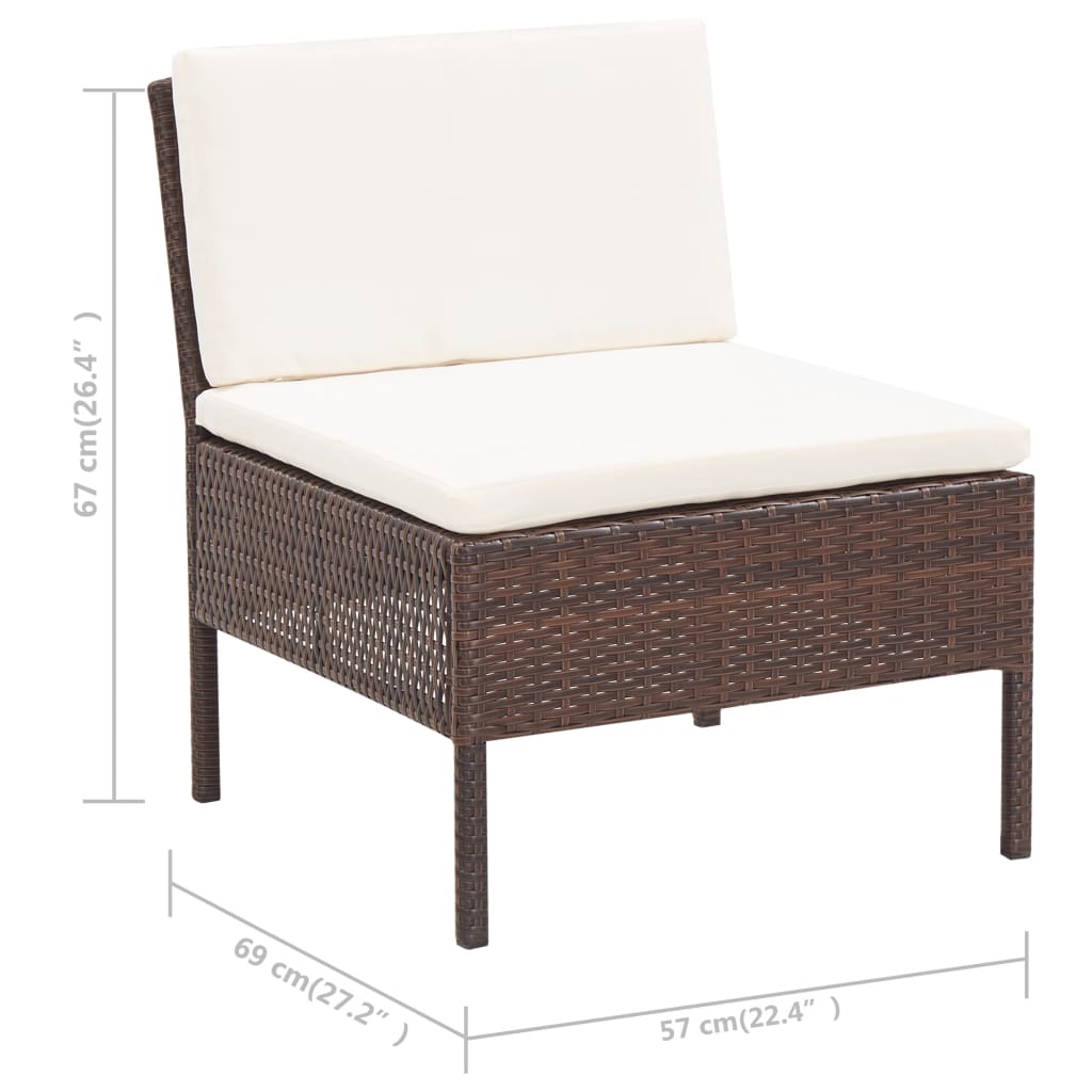 3-delige Loungeset met kussens poly rattan bruin