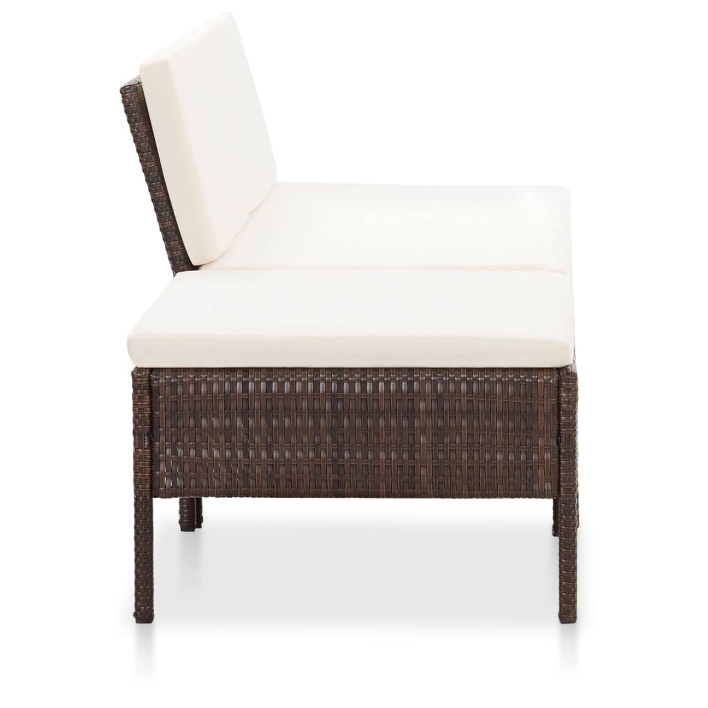 3-delige Loungeset met kussens poly rattan bruin