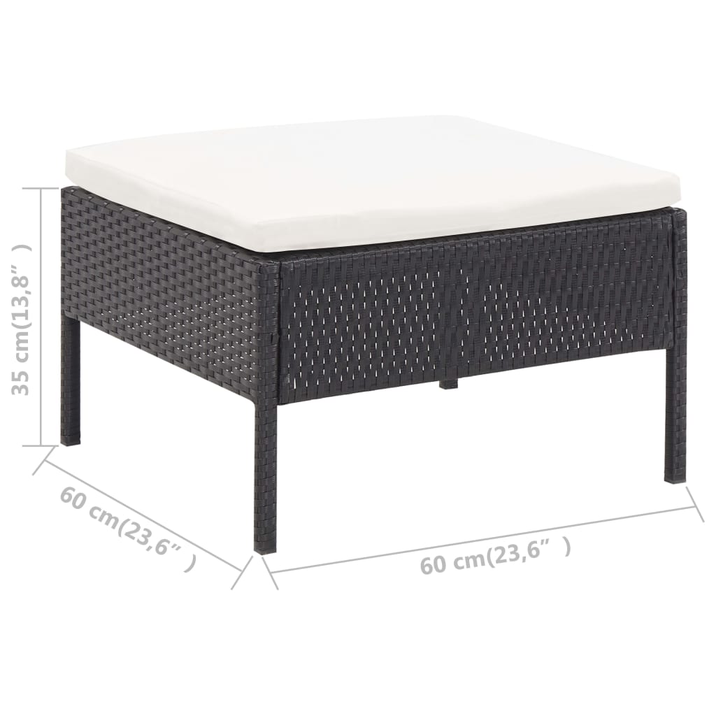 3-delige Loungeset met kussens poly rattan zwart