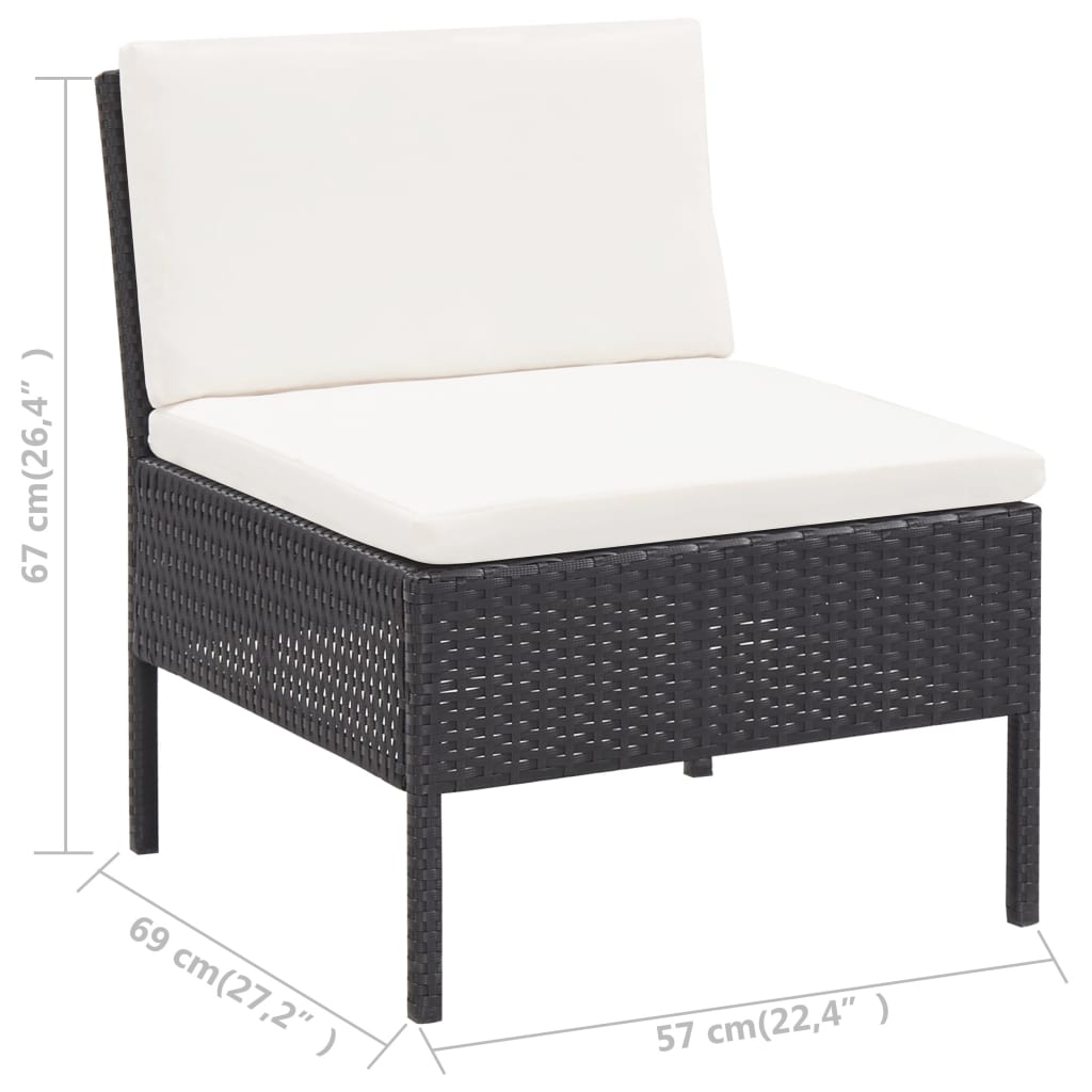 3-delige Loungeset met kussens poly rattan zwart