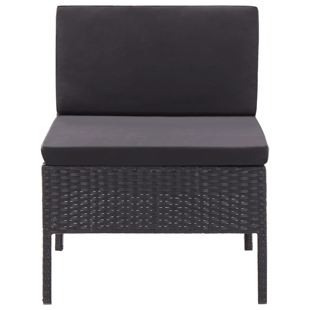 3-delige Loungeset met kussens poly rattan zwart