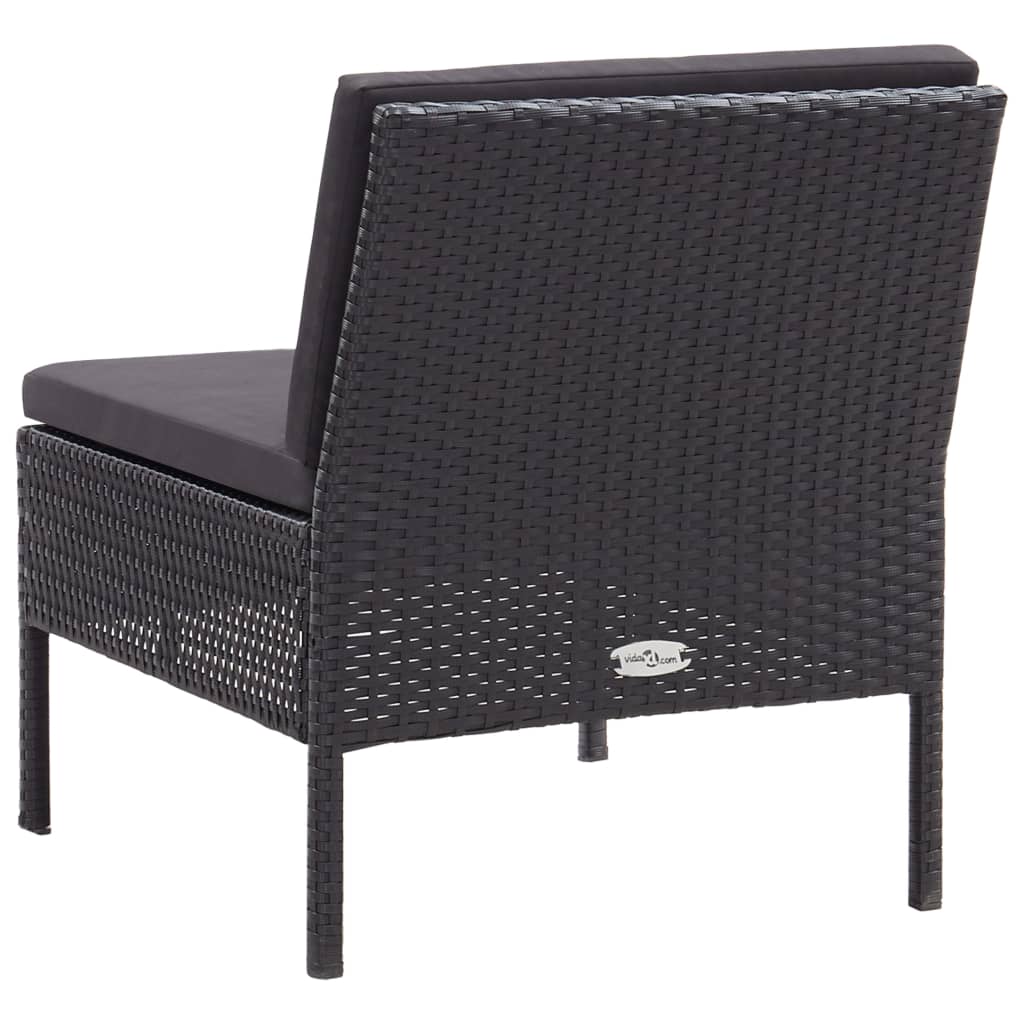 3-delige Loungeset met kussens poly rattan zwart