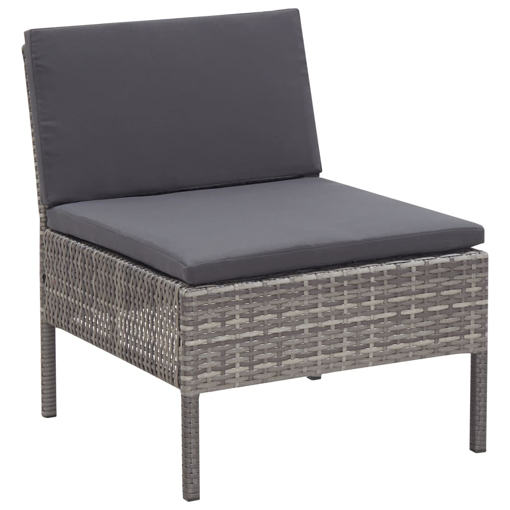 3-delige Loungeset met kussens poly rattan grijs