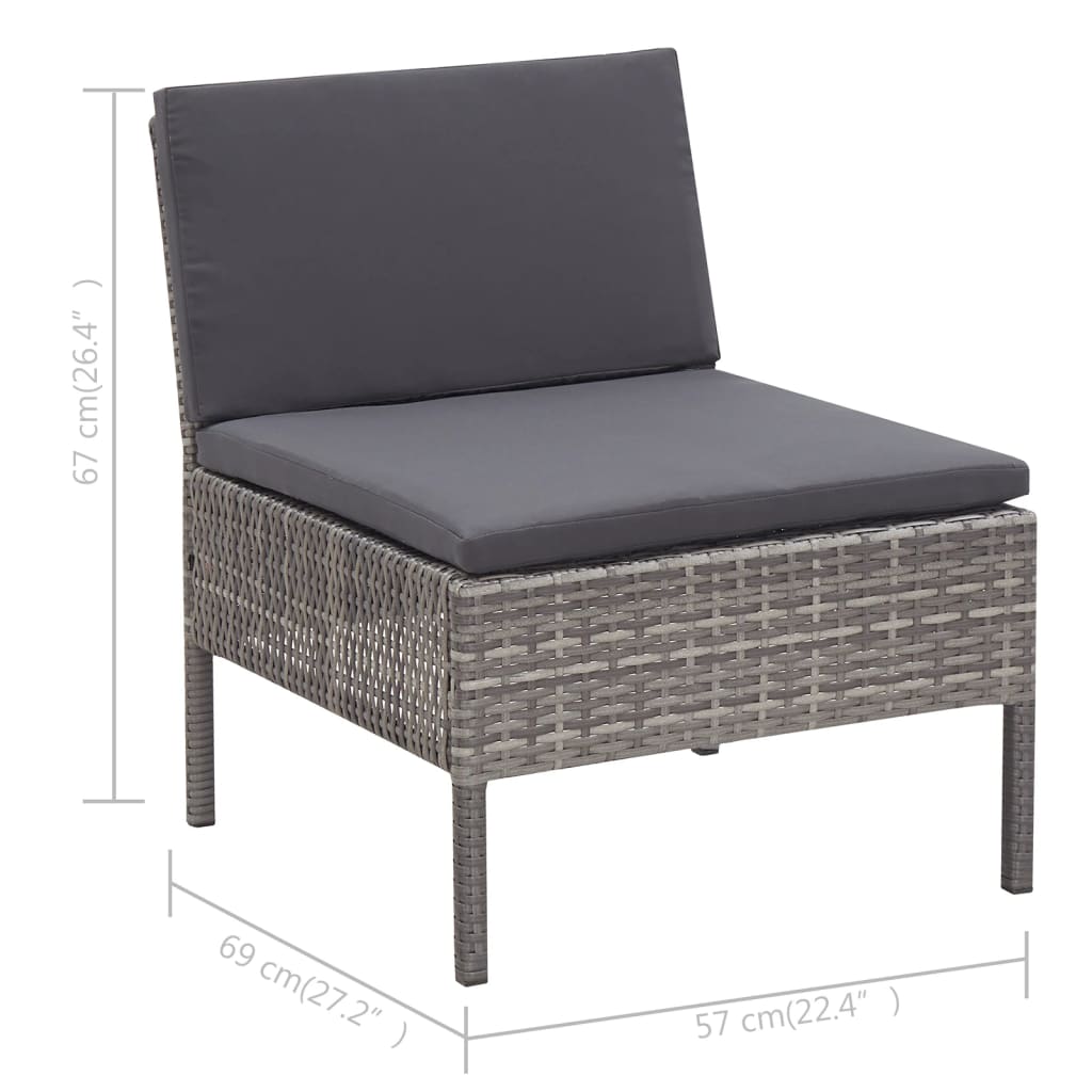 3-delige Loungeset met kussens poly rattan grijs