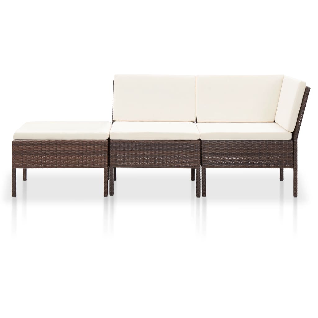 3-delige Loungeset met kussens poly rattan bruin