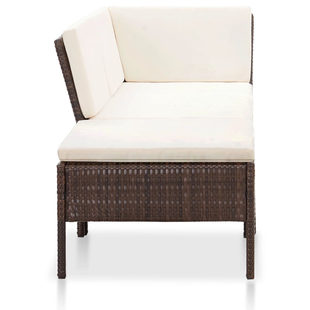 3-delige Loungeset met kussens poly rattan bruin