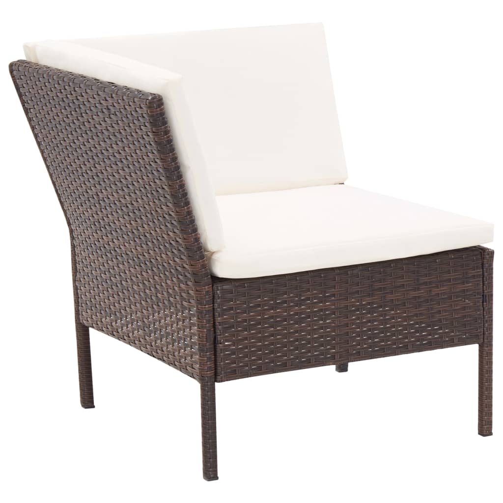 3-delige Loungeset met kussens poly rattan bruin