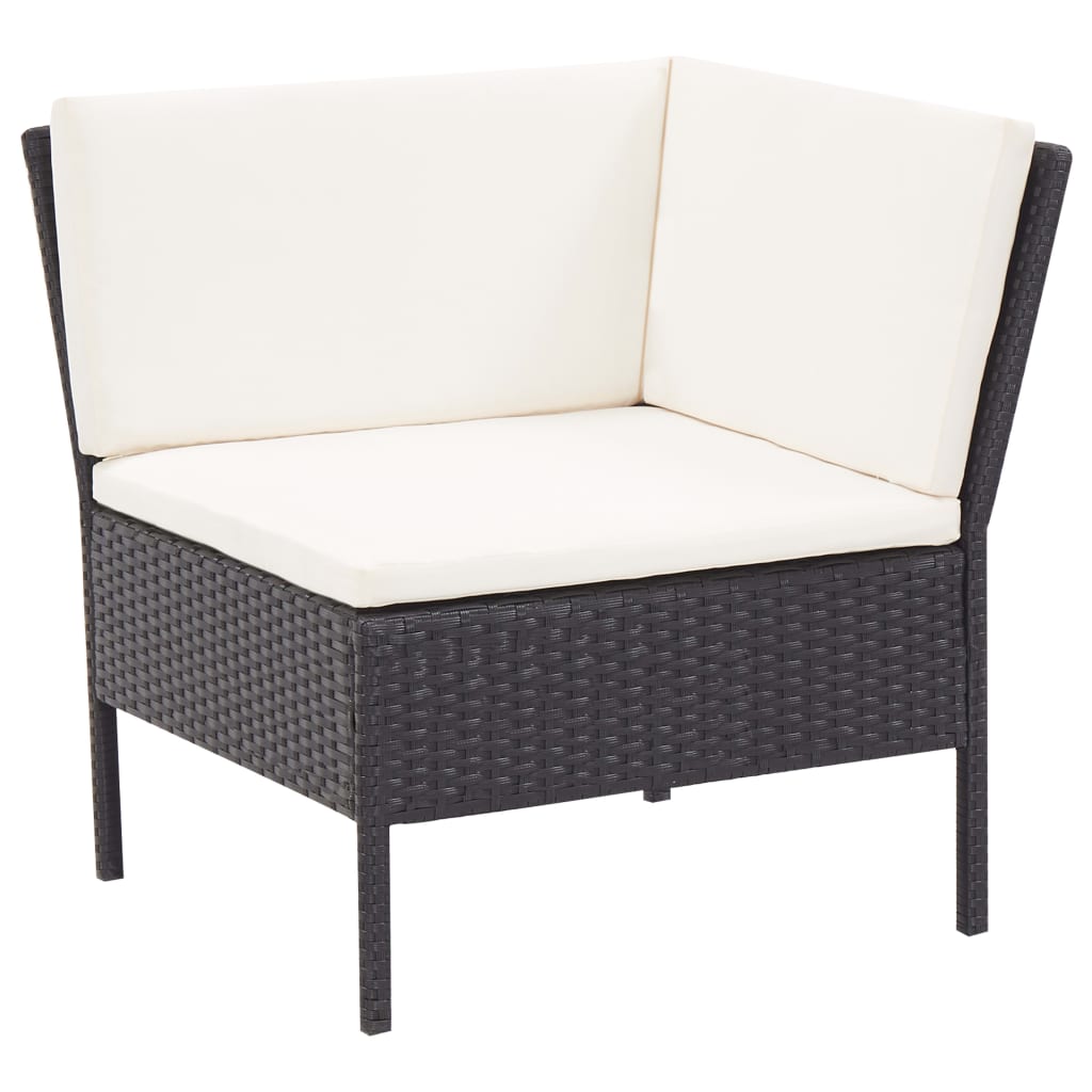 3-delige Loungeset met kussens poly rattan zwart