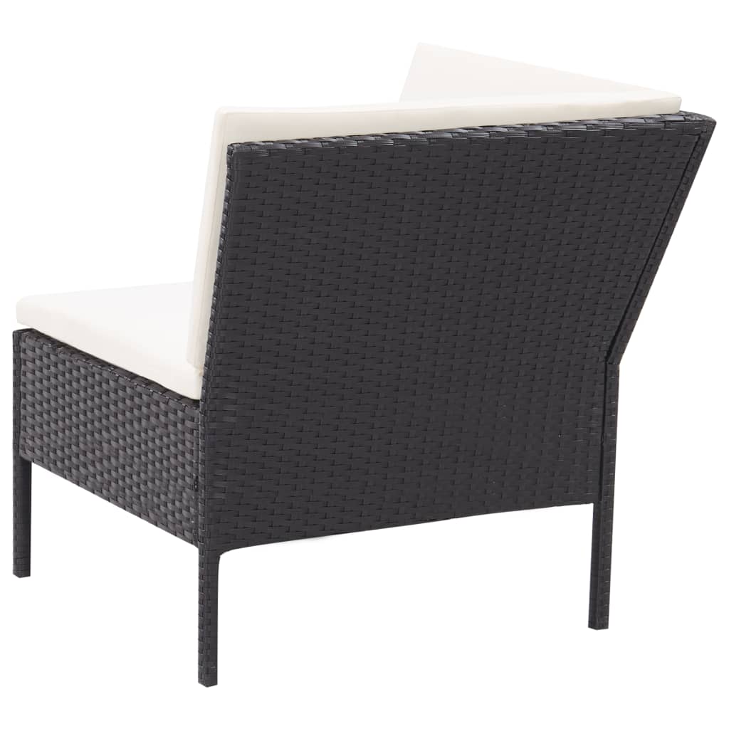 3-delige Loungeset met kussens poly rattan zwart