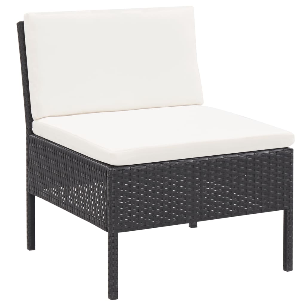 3-delige Loungeset met kussens poly rattan zwart