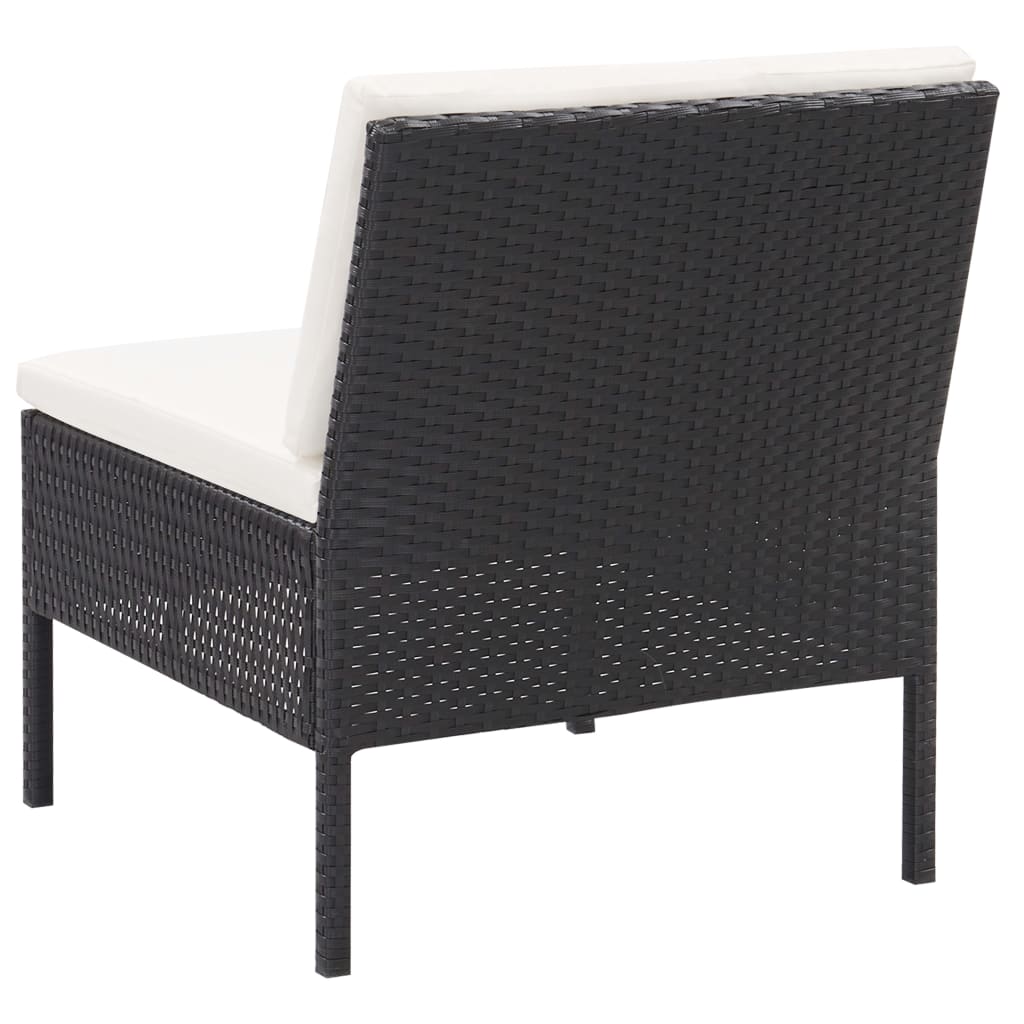 3-delige Loungeset met kussens poly rattan zwart