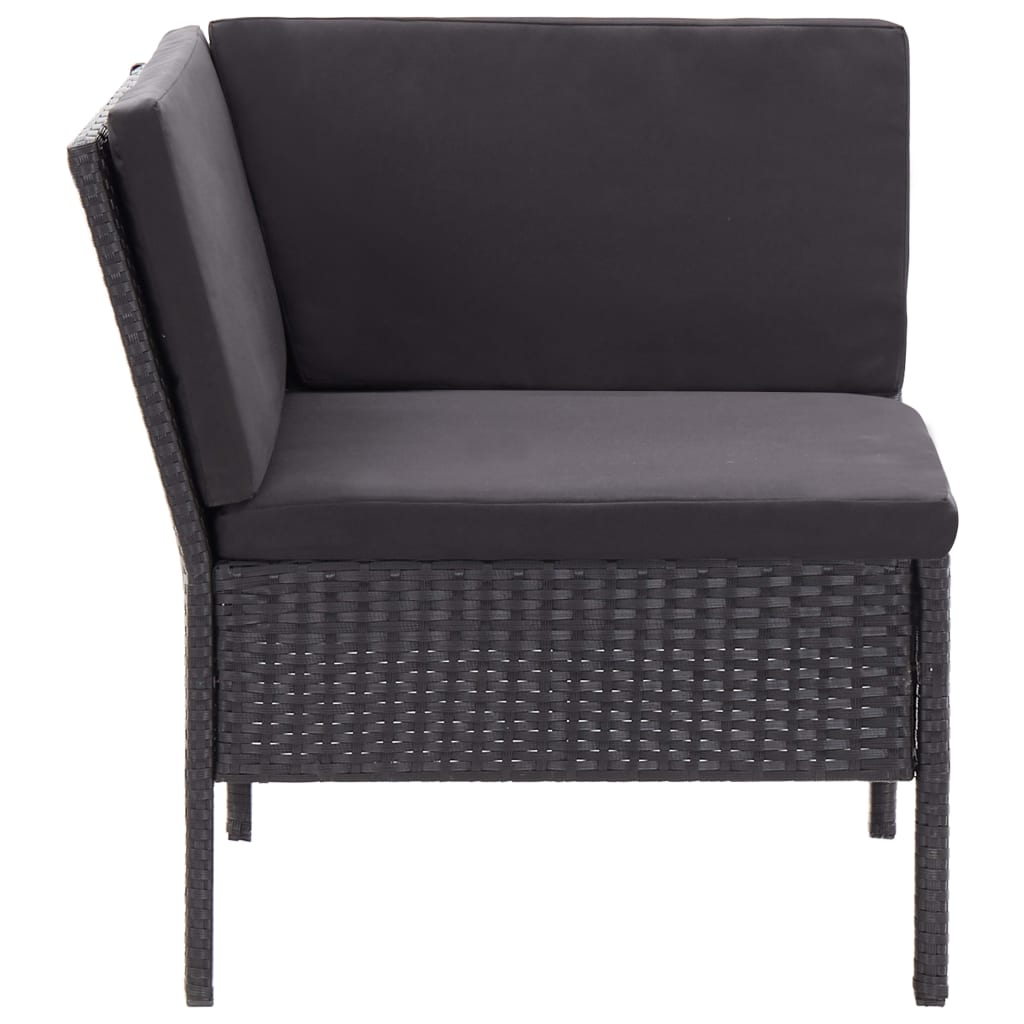 3-delige Loungeset met kussens poly rattan zwart