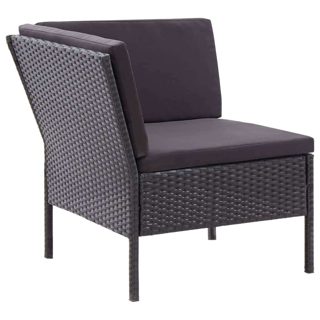 3-delige Loungeset met kussens poly rattan zwart