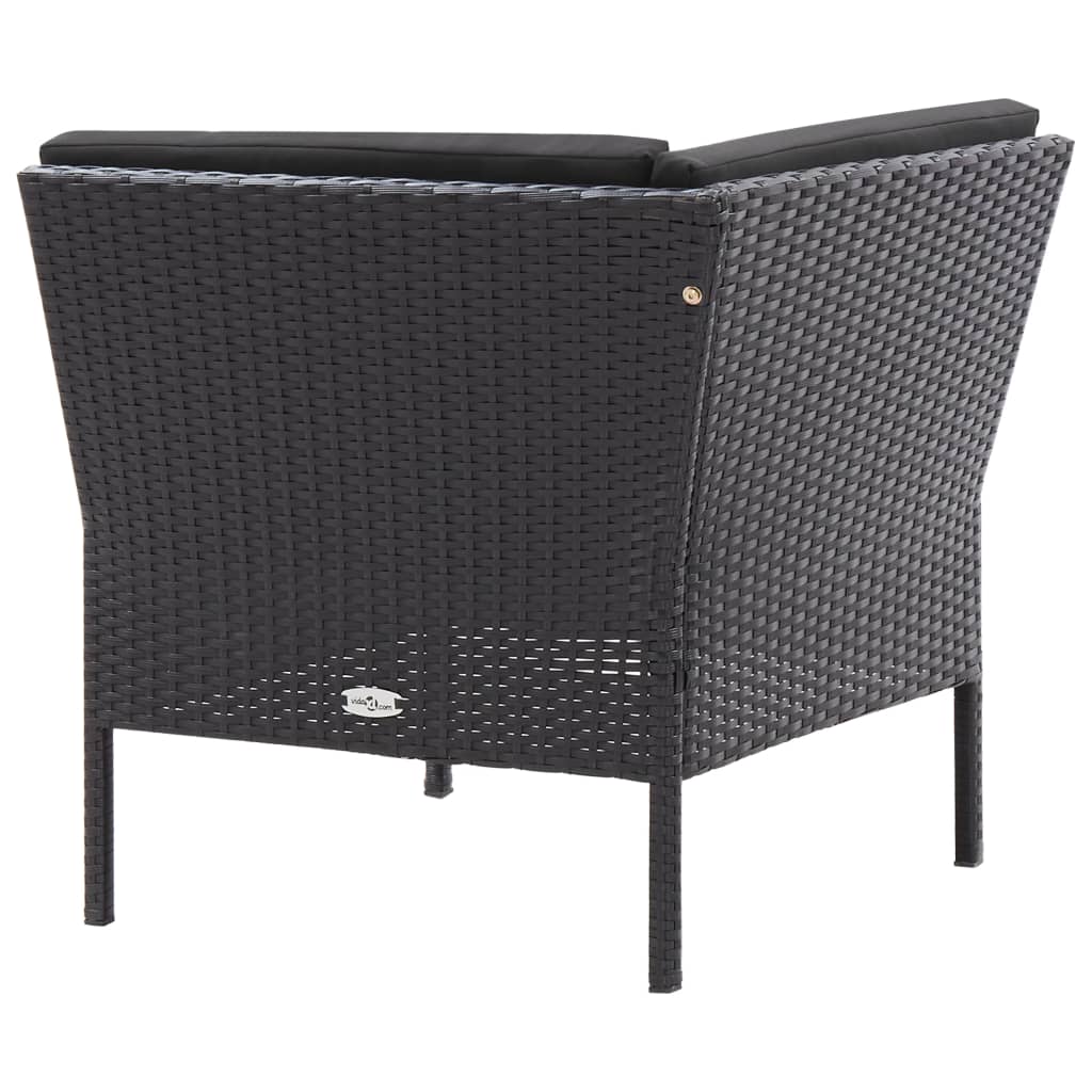 3-delige Loungeset met kussens poly rattan zwart