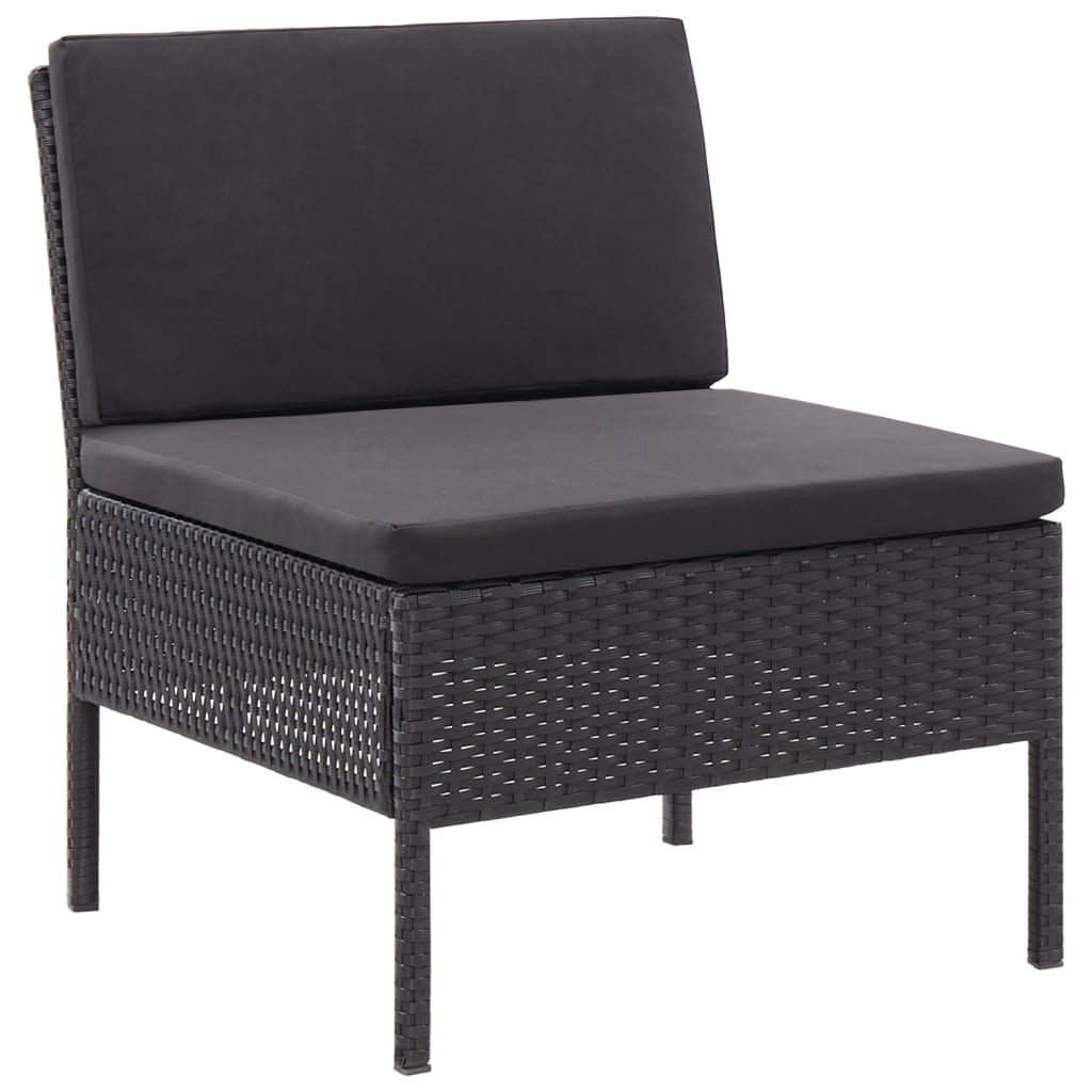 3-delige Loungeset met kussens poly rattan zwart