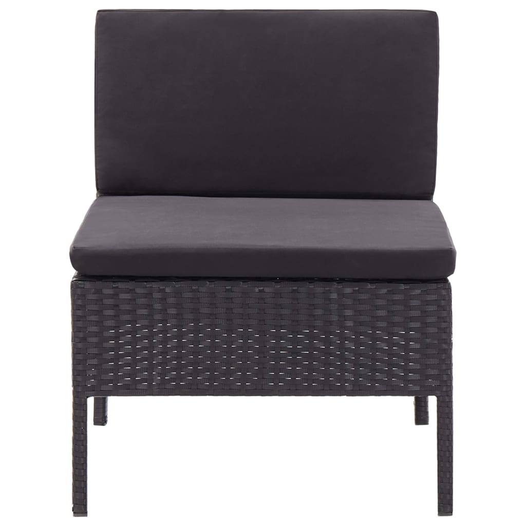 3-delige Loungeset met kussens poly rattan zwart