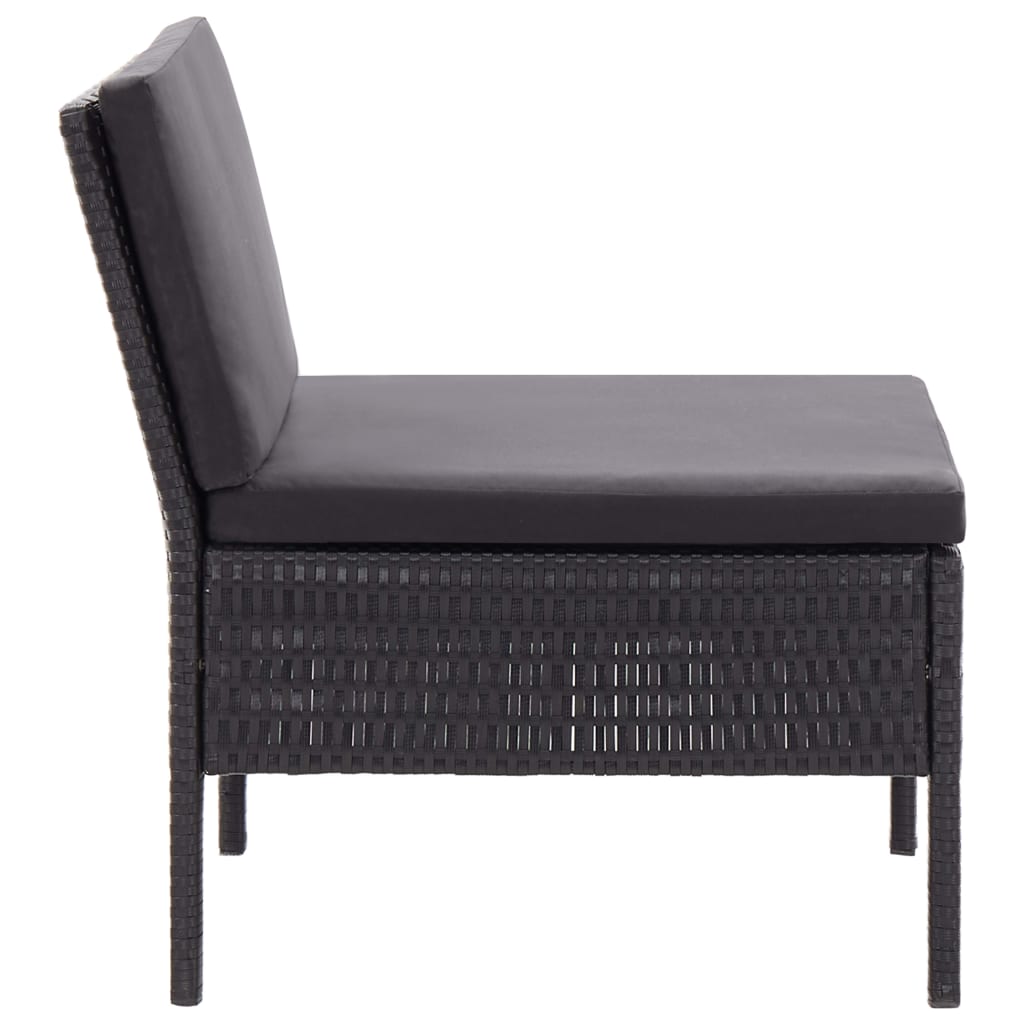 3-delige Loungeset met kussens poly rattan zwart