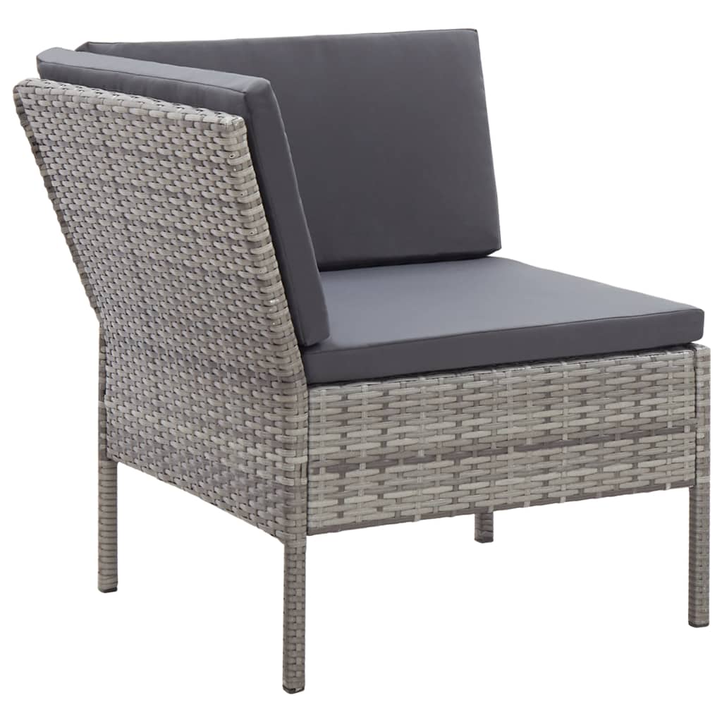 3-delige Loungeset met kussens poly rattan grijs