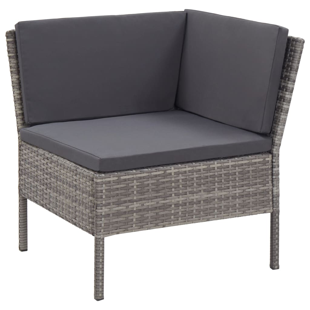 3-delige Loungeset met kussens poly rattan grijs