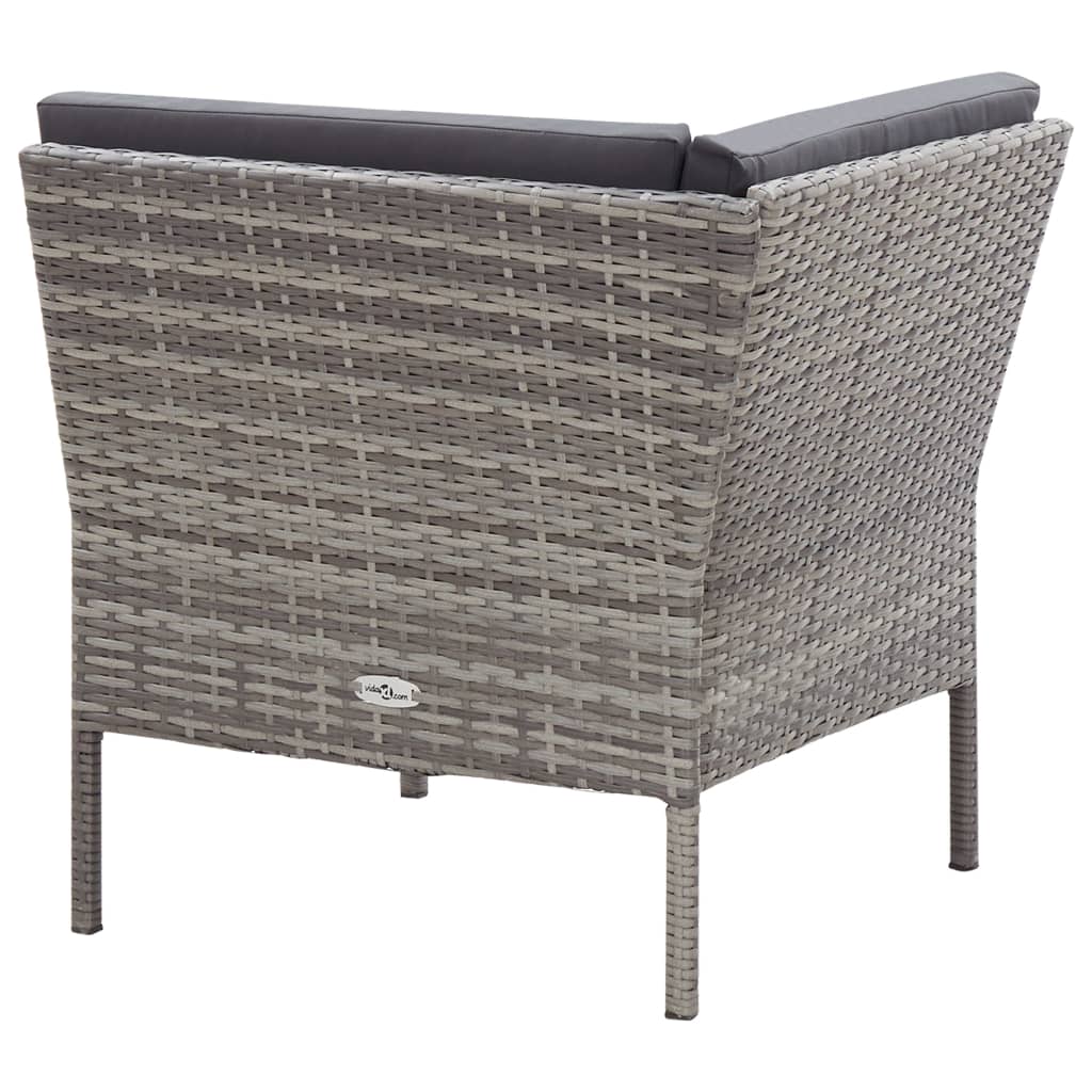 3-delige Loungeset met kussens poly rattan grijs