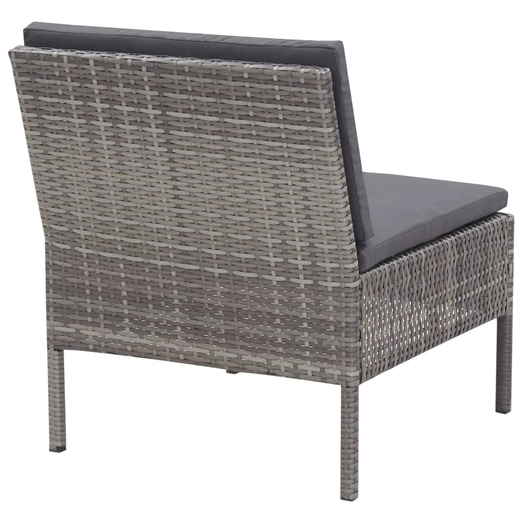 3-delige Loungeset met kussens poly rattan grijs