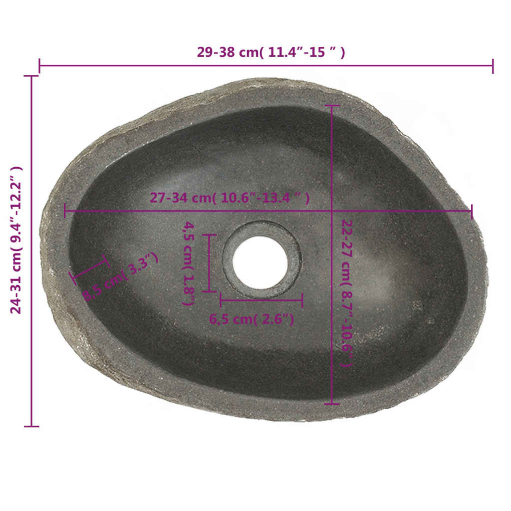 Wastafel ovaal (29-38)x(24-31) cm riviersteen